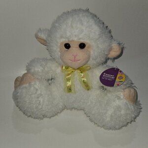 White Sheep Lamb 10" Plush Big Feet Yellow Bow Easter Base4 Qingdao 2024 w/TAG